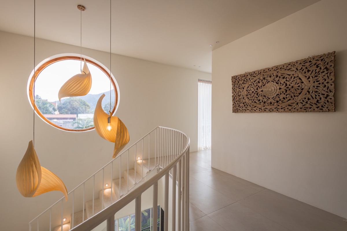 Staircase with pendant lights